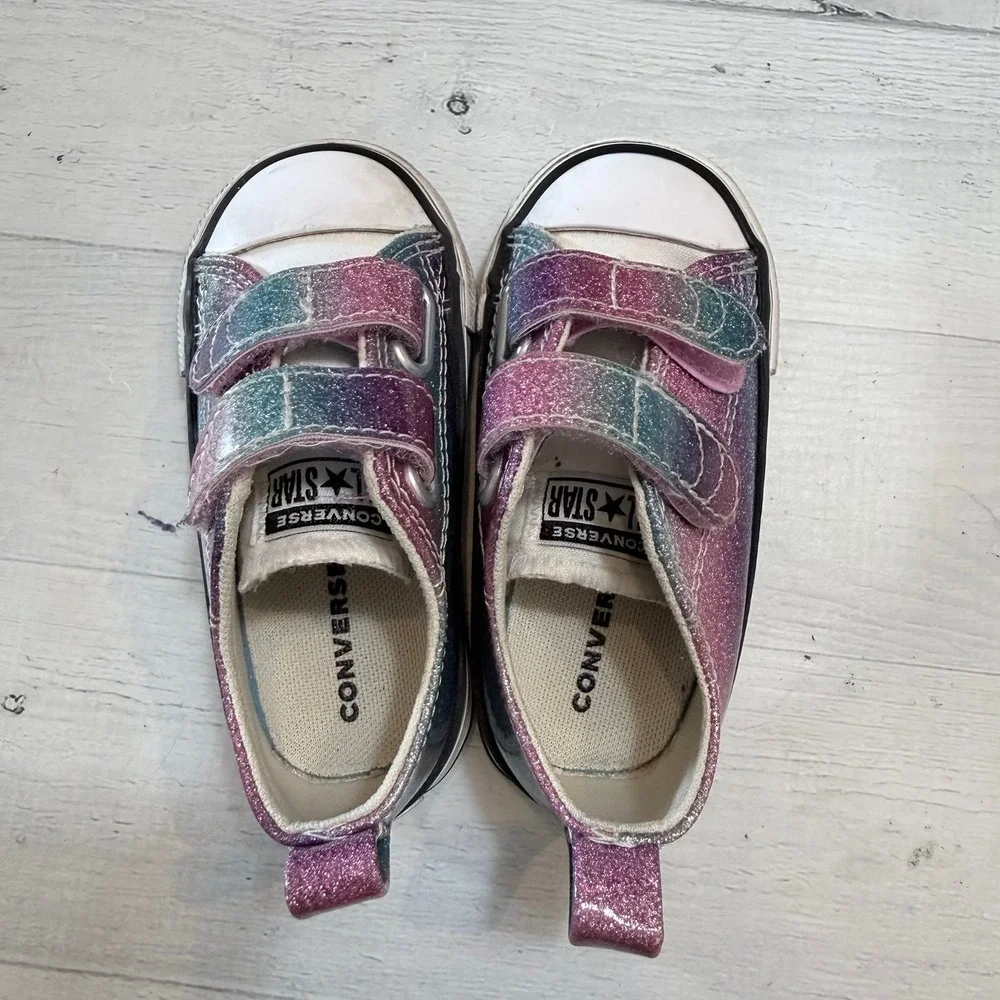 Converse‎ girls blue pink purple shimmer shoes little kids size 5